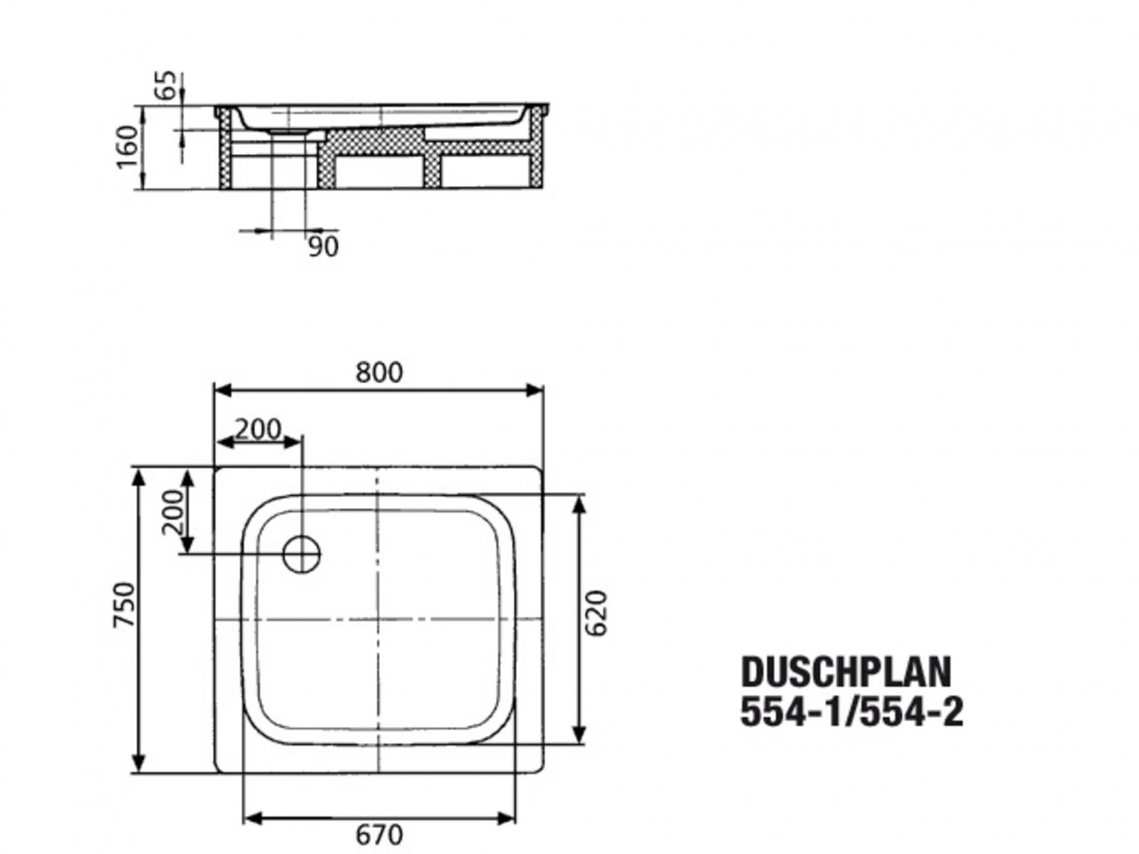 Kaldewei Duschwanne Duschplan 80x75x6,5 cm weiss Stahl 3,5 mm Modell 554-2 inklusive Träger - Bild 2