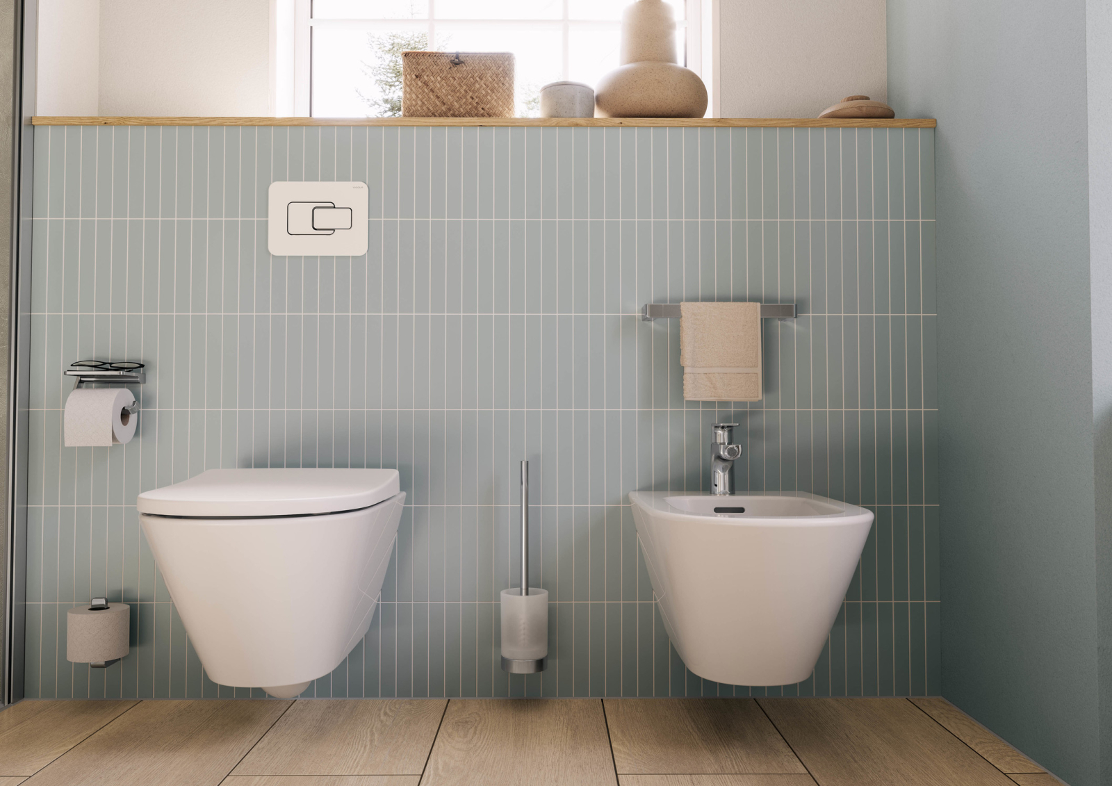 VIGOUR Wand-Bidet derby V3 weiß mit Hahnloch und Überlauf, verdeckte Befestigung u. PflegetetctPlus