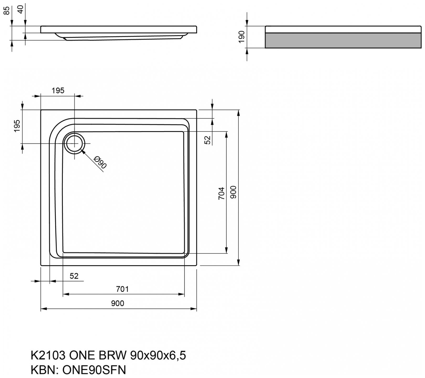 VIGOUR Duschwanne Acryl one 90x90x6.5cm weiss - Bild 2