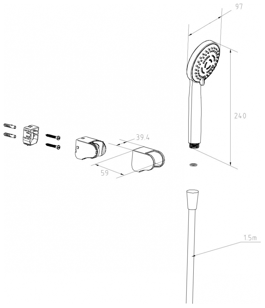 VIGOUR Wannenset V1 mit Wandhalter, Brauseschlauch und Handbrause mehrstrahlig verchromt