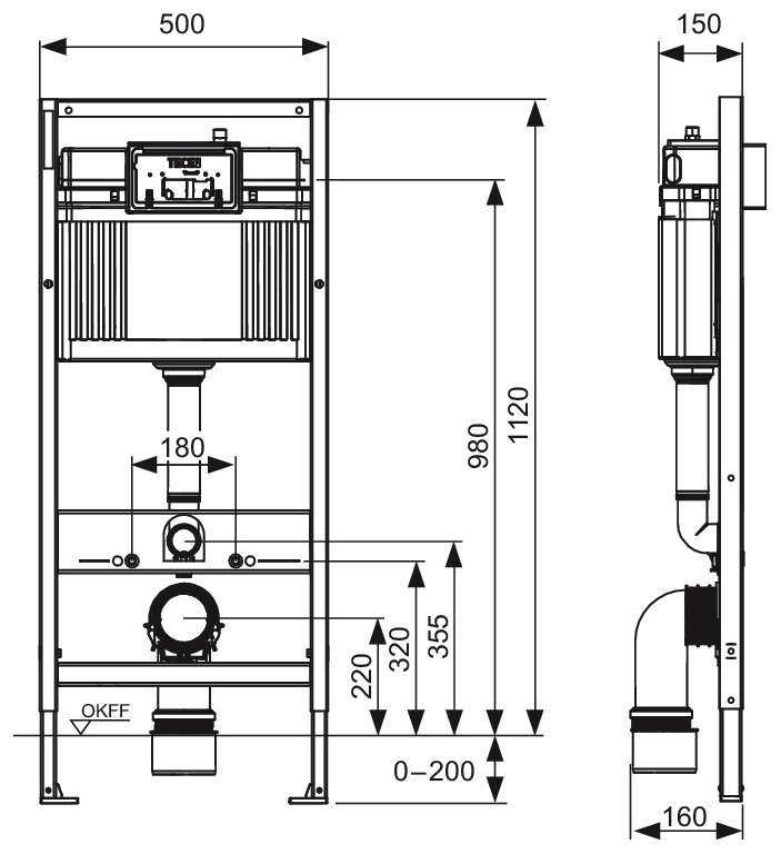TECEbase Spülkasten Bauhöhe 1120mm mit Drückerplatte schwarz matt und Befestigungssatz 9400415 - Bild 5