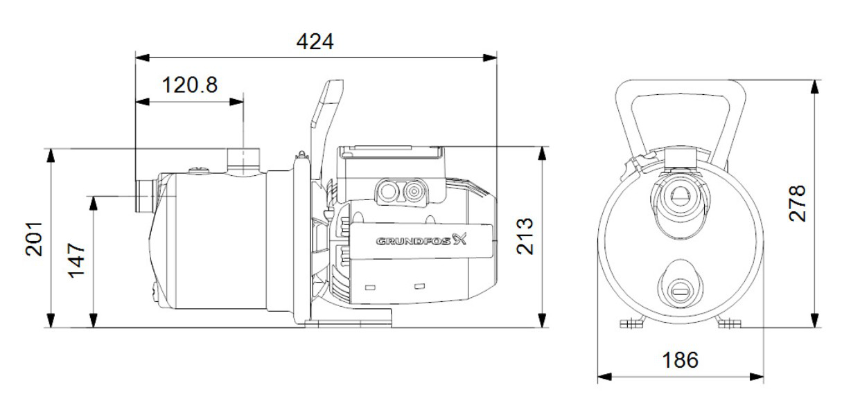 Grundfos Gartenpumpe Jetpumpe JP 5-48, 230V, Förderhöhe 48,3 m, Kabel 1,5 Meter, 99458769 - Bild 2