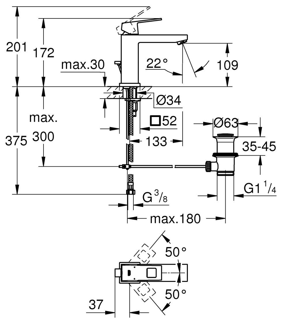 GROHE Waschtischbatterie Eurocube mittelhohe Ausführung chrom 23445000 - Bild 2