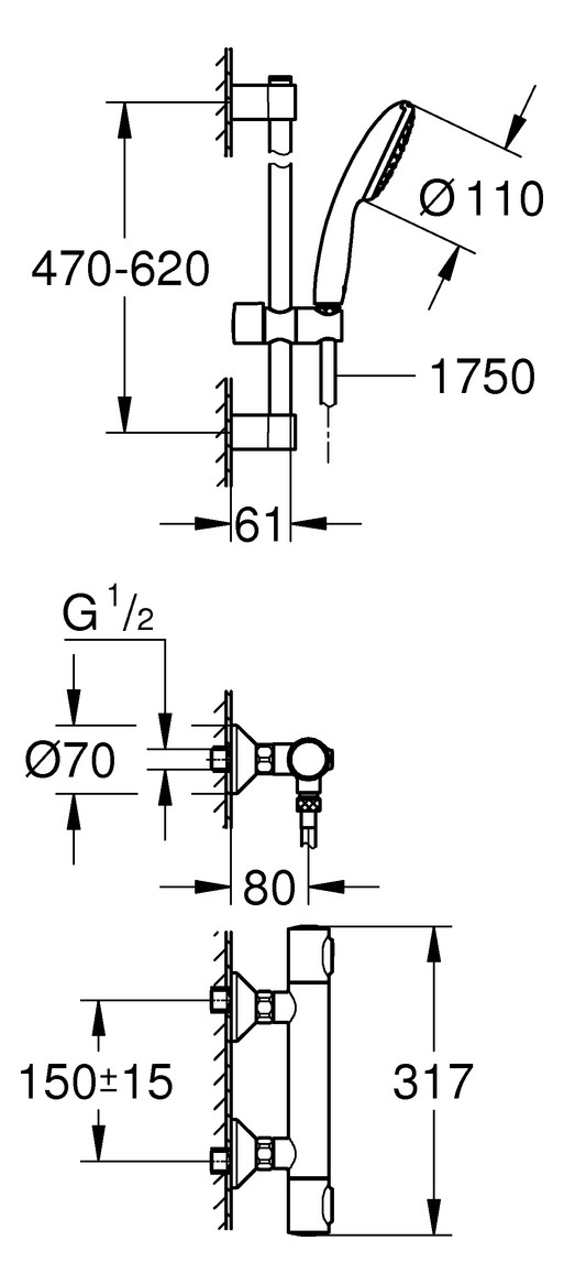 GROHE Thermostat-Brausebatterie Grohtherm 500 mit Brausegarnitur 600mm chrom 34796001 - Bild 4