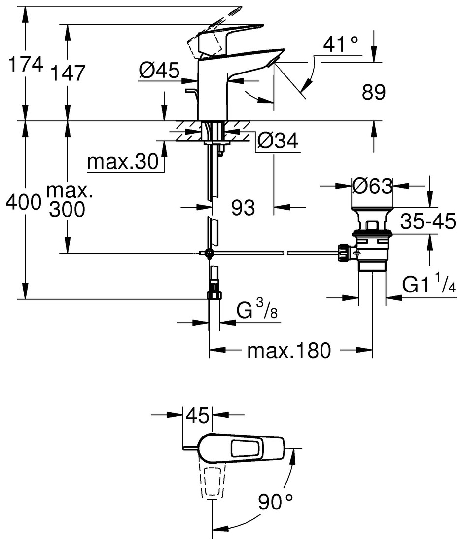GROHE Waschtischbatterie BauLoop S-Size Mittelstellung kalt mit Ablaufgarnitur chrom 22054001 - Bild 5