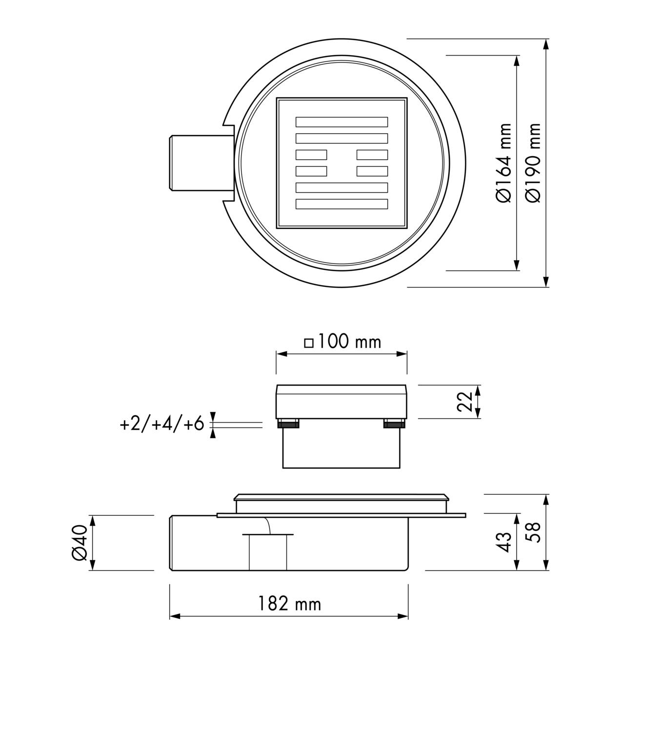 VIGOUR Punktablauf individual 2.0, 10x10cm Abgang waagerecht Edelstahl gebürstet - Bild 2
