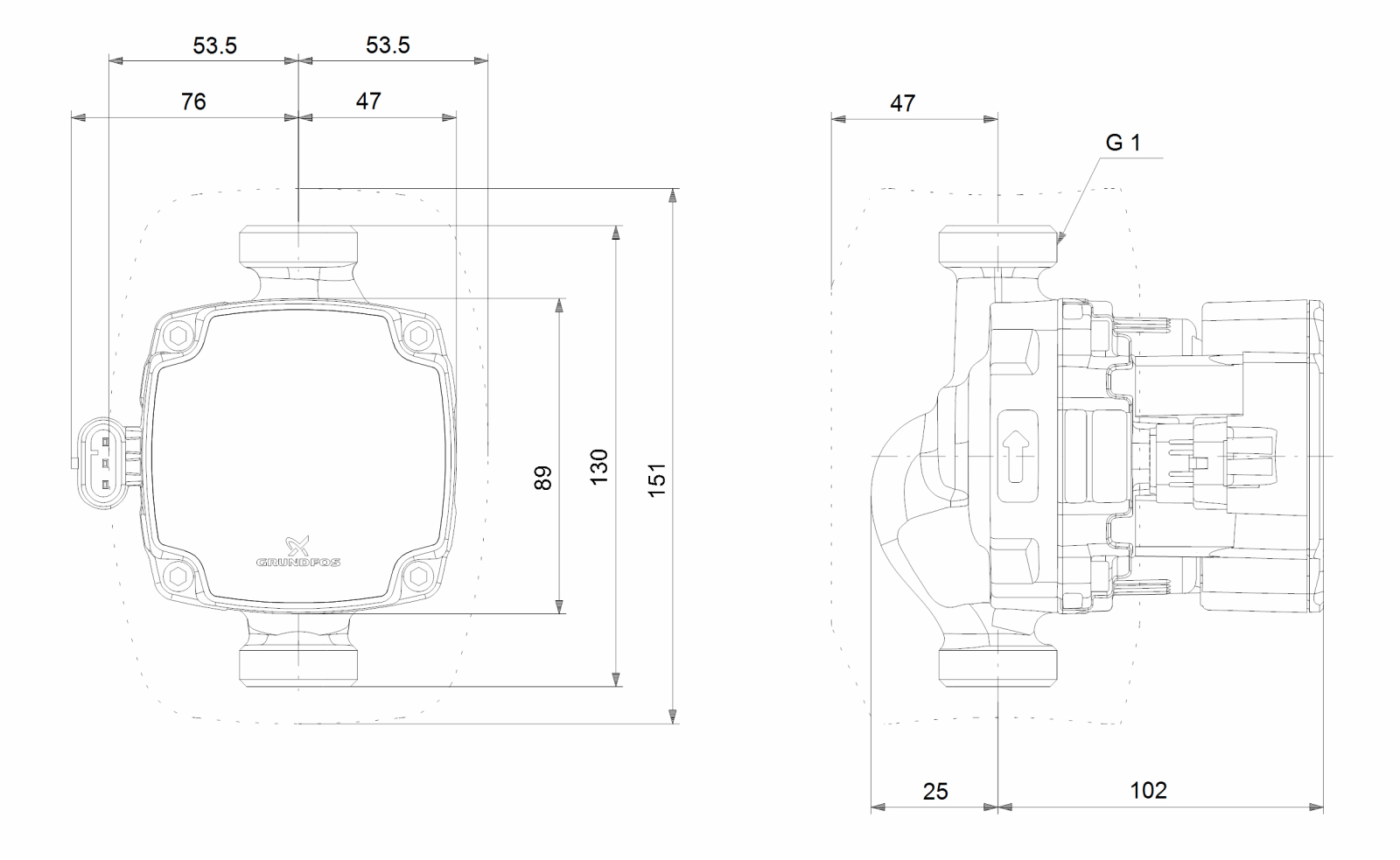 GRUNDFOS Hocheffizienz Umwälzpumpe ALPHA1 GO 15-60, 130mm, 220-240V 9H DC0