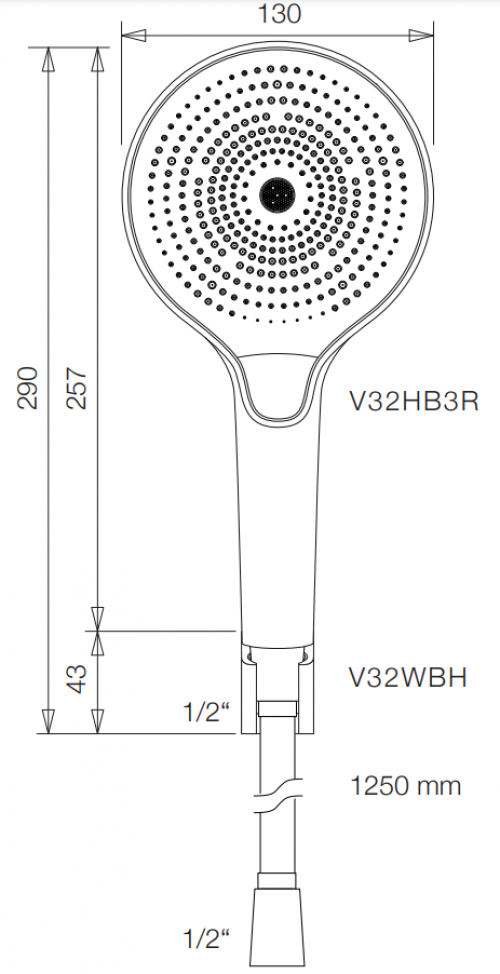 VIGOUR Wannenset V3 mit Wandhalter, Brauseschlauch und Handbrause 3-strahlig rund verchromt