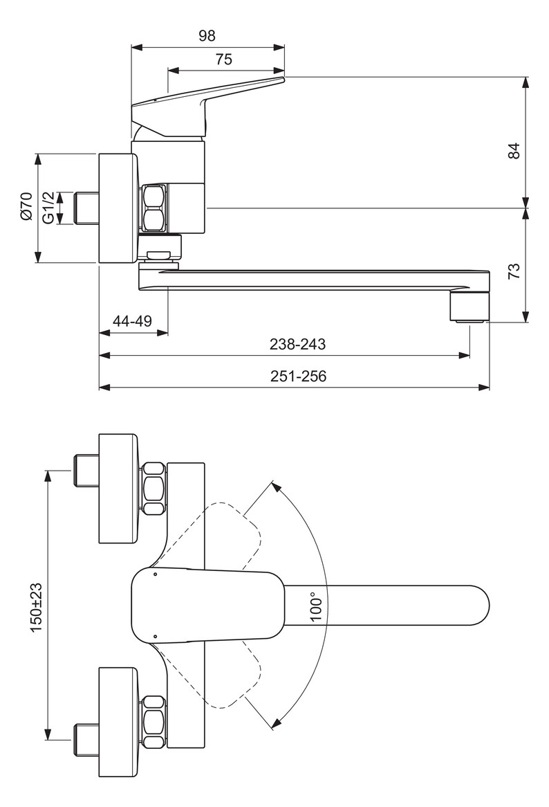 Ideal Standard Ceraplan Wand-Küchenarmatur Chrom Ausladung 238mm BD340AA - Bild 6