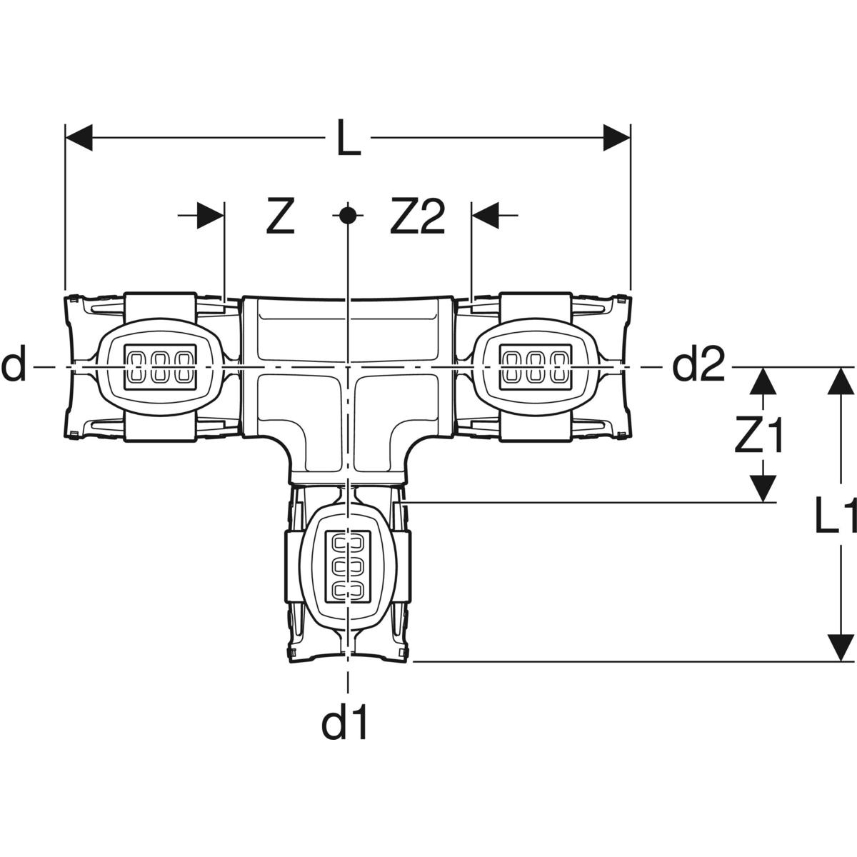 Geberit FlowFit T-Stück reduziert d=20-25-20mm PPSU 620.132.00.1 - Bild 2