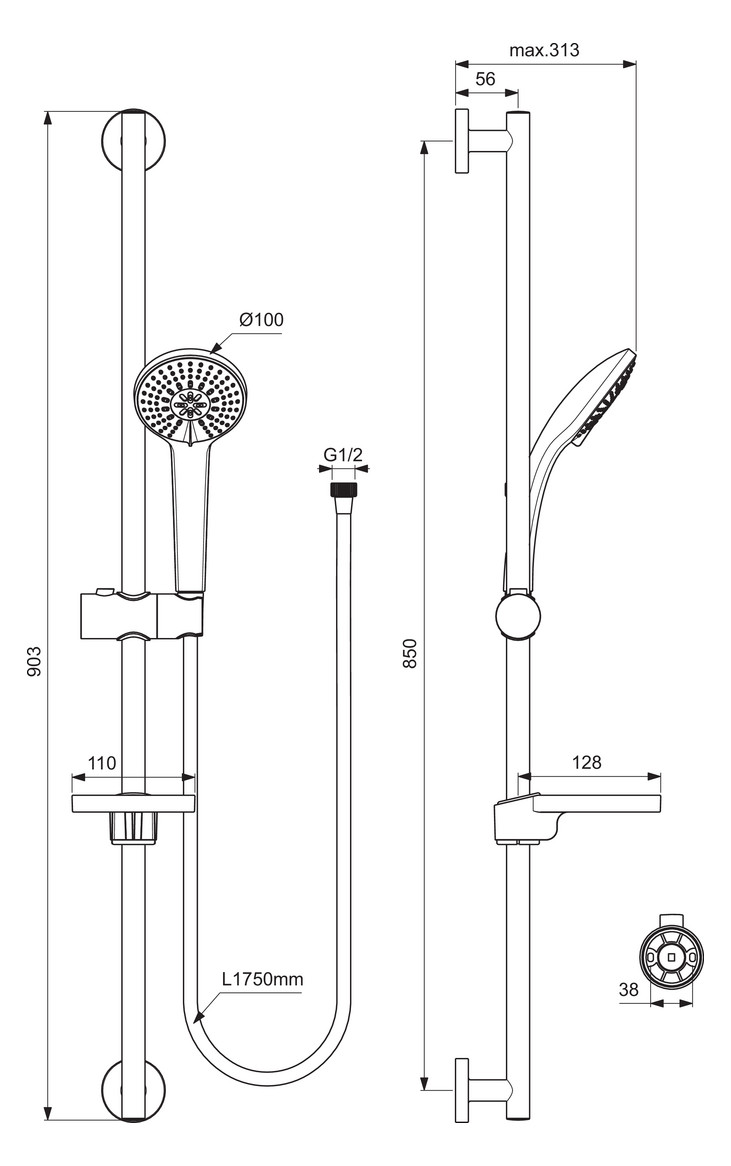 Ideal Standard Brausekombination IDEALRAIN mit 3-Funktionshandbrause chrom B9417AA - Bild 2