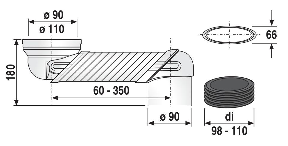 WC-Etagenbogen (PVC) 90mm waagerecht Oberfläche grau - Bild 2