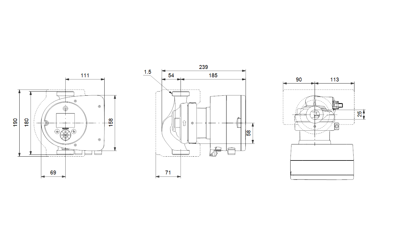 Grundfos MAGNA3 25-60 Hocheffizienz-Umwälzpumpe 1 1/2'' BL 180 mm 97924624 - Bild 2