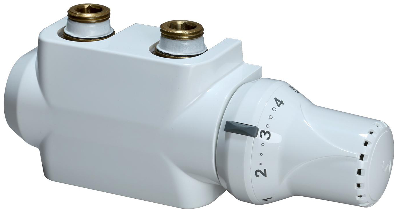 Universal-Mittenanschlussarmatur Hahnblock-Set weiß Durchgang/Eck 50mm x 1/2'' IG x 3/4'' AG