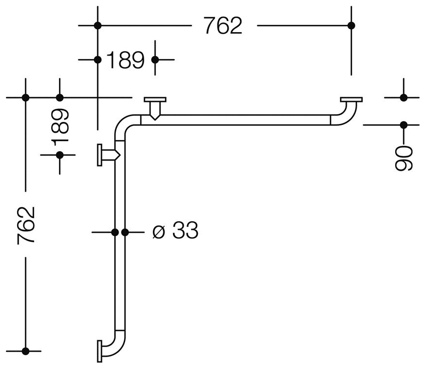 HEWI Serie 801 Dusch-Wannenhandlauf d: 33 mm W1: 762 mm W2: 762 mm reinweiß 801.35.110.99 - Bild 2
