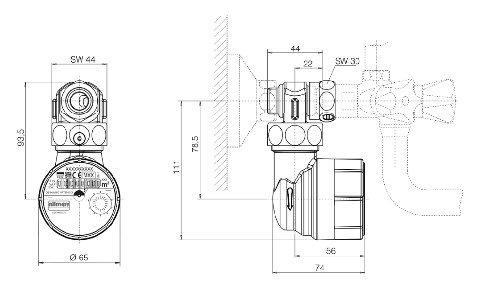 Allmess Badewannenzähler Spezialzähler kalt/warm BWZ 3-V-3/4'' +m (Eichjahr 2025) - Bild 2