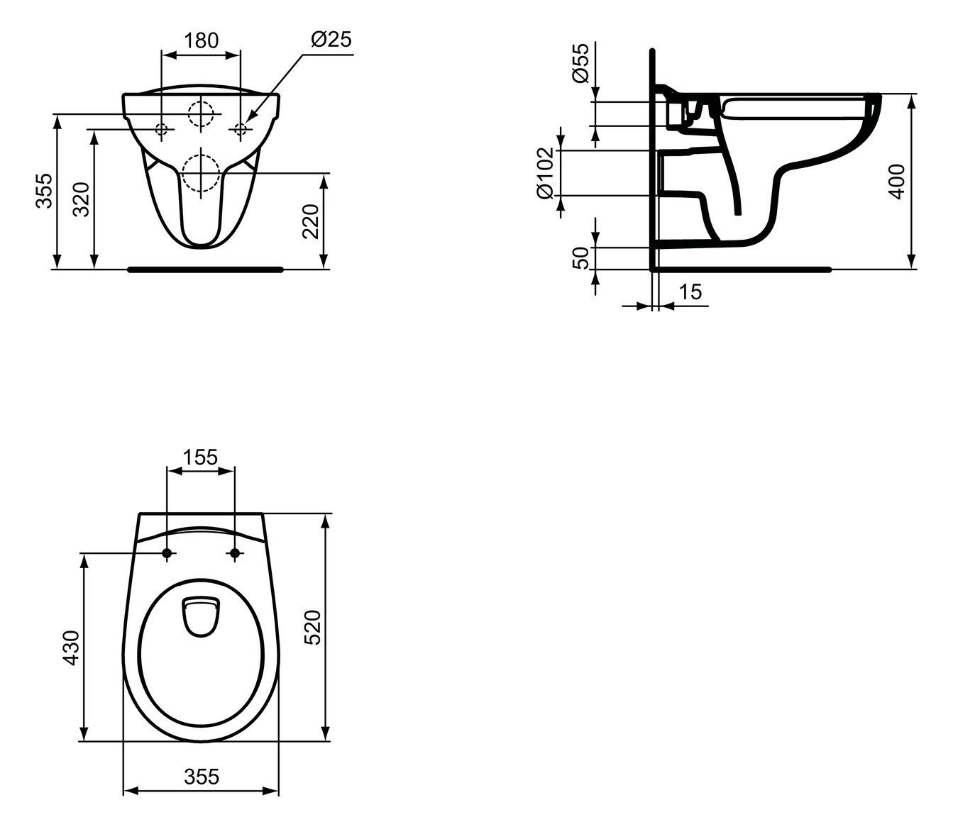 Ideal Standard Wand-Tiefspül-WC Eurovit ohne Spülrand weiß K284401 - Bild 2