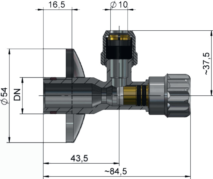 Eckventil 1/2'' mit Schubrosette, Längenausgleich und ASAG selbstdichtend verchromt