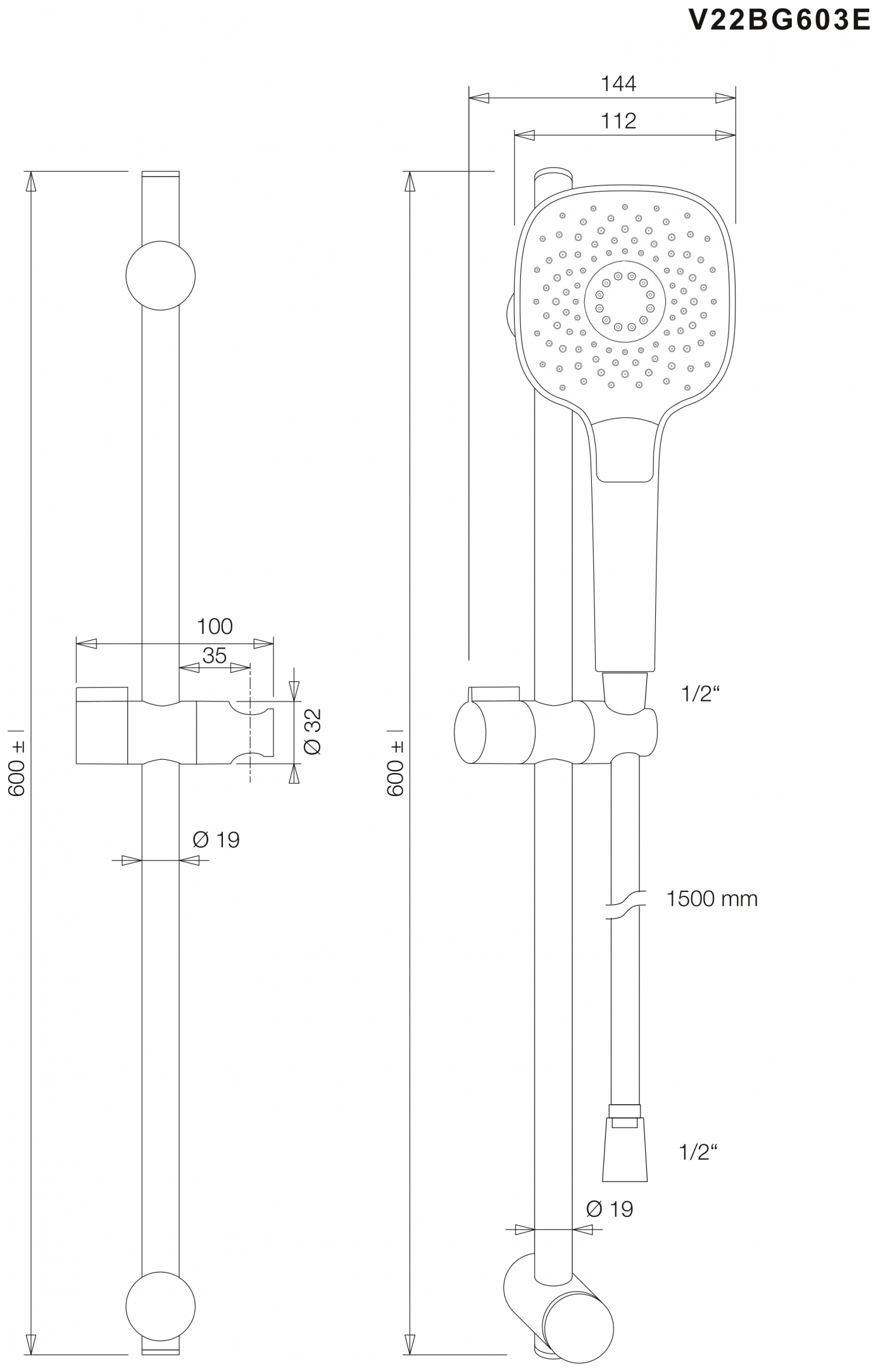 VIGOUR Brausegarnitur individual 2.2 mit Stange 60cm Schlauch, Handbrause softedge verchromt - Bild 2