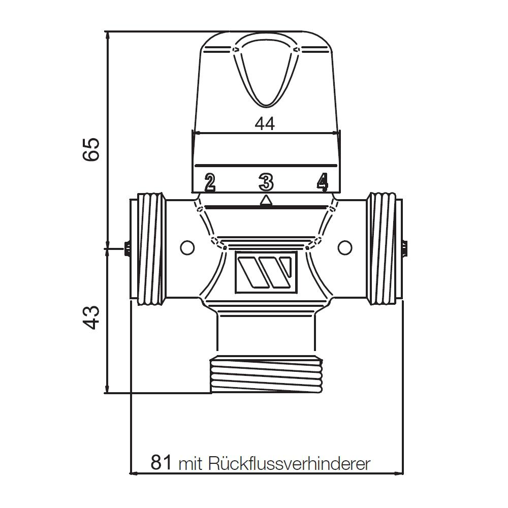 Thermostatischer Brauchwassermischer MMV-S 20 3/4'' AG mit Rückflussverhinderer und Verschraubungen - Bild 3