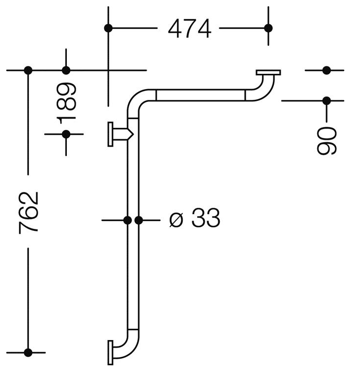 HEWI Serie 801 Dusch-Wannenhandlauf d: 33 mm W1: 762 mm W2: 474 mm reinweiß 801.35.100.99 - Bild 2