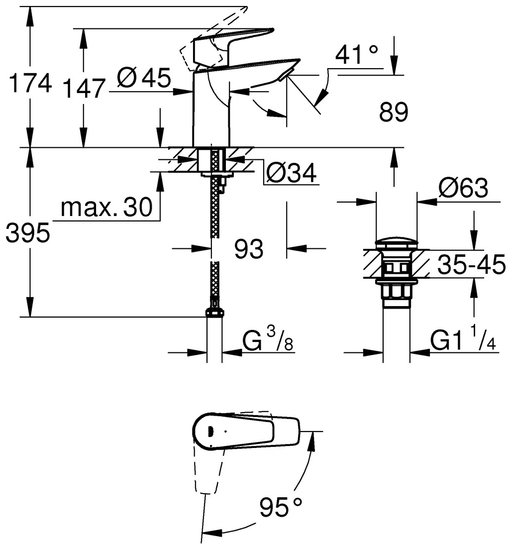 GROHE Waschtischbatterie BauEdge S-Size Mittelstellung kalt, PushOpen Ablaufgarnitur chrom 23899001 - Bild 5
