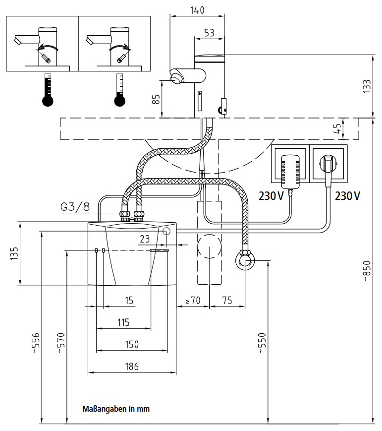 CLAGE Klein-Durchlauferhitzer MBX7 6,5kW druckfest Untertischanlage mit Armatur Lumino - Bild 3