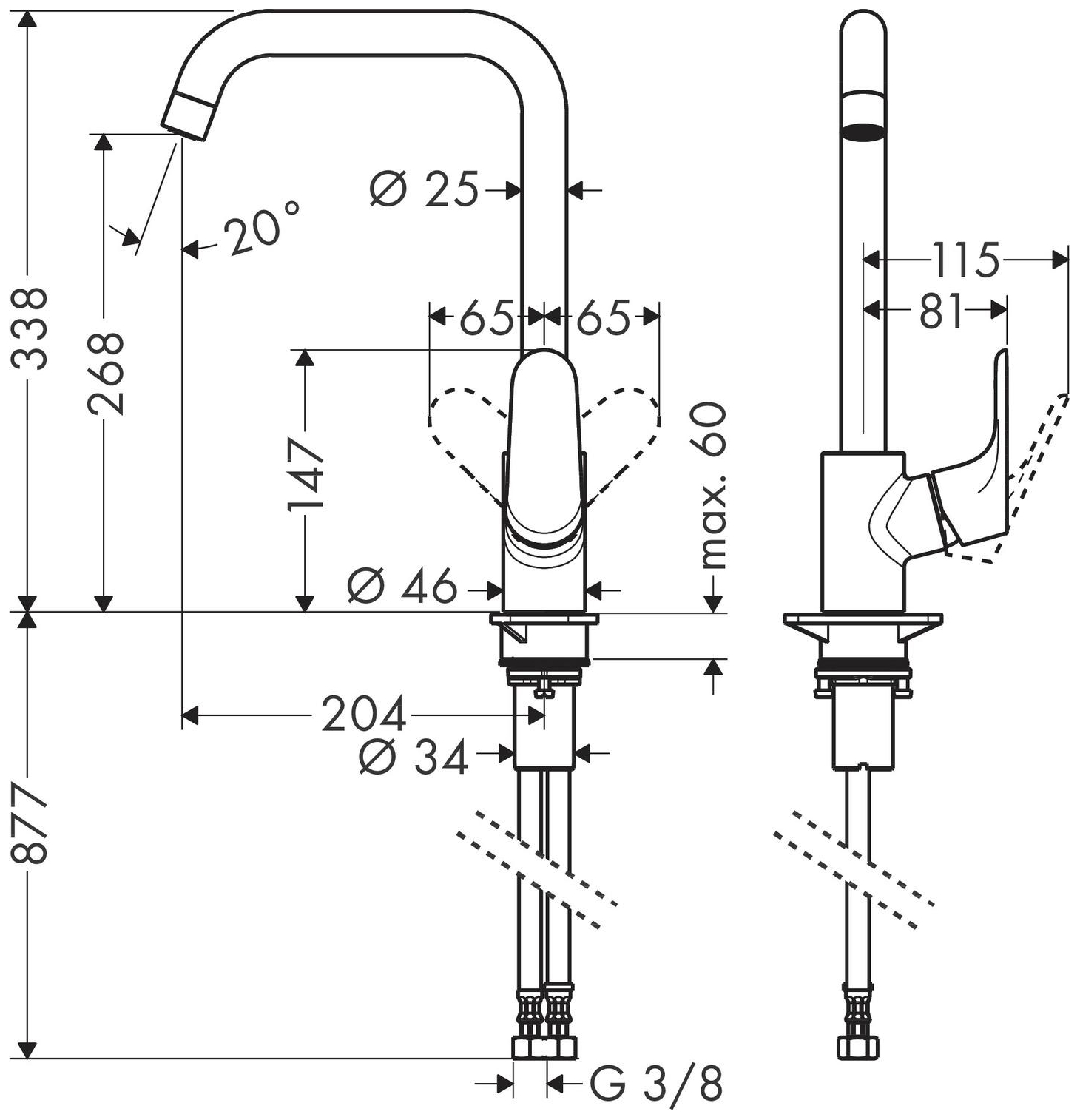 Hansgrohe Spültischmischer Focus E2 rund mit schwenkbarem Auslauf verchromt 31820000