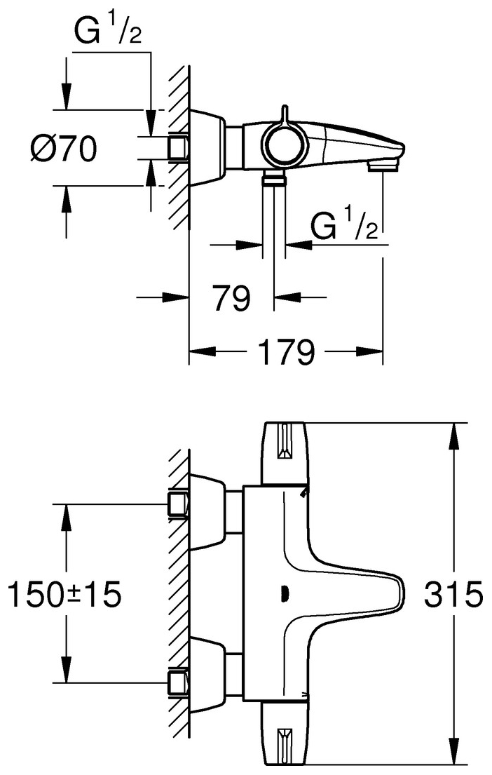 GROHE Thermostat-Wannenbatterie Grohtherm Special 34665 mit verdeckten S-Anschlüssen chrom