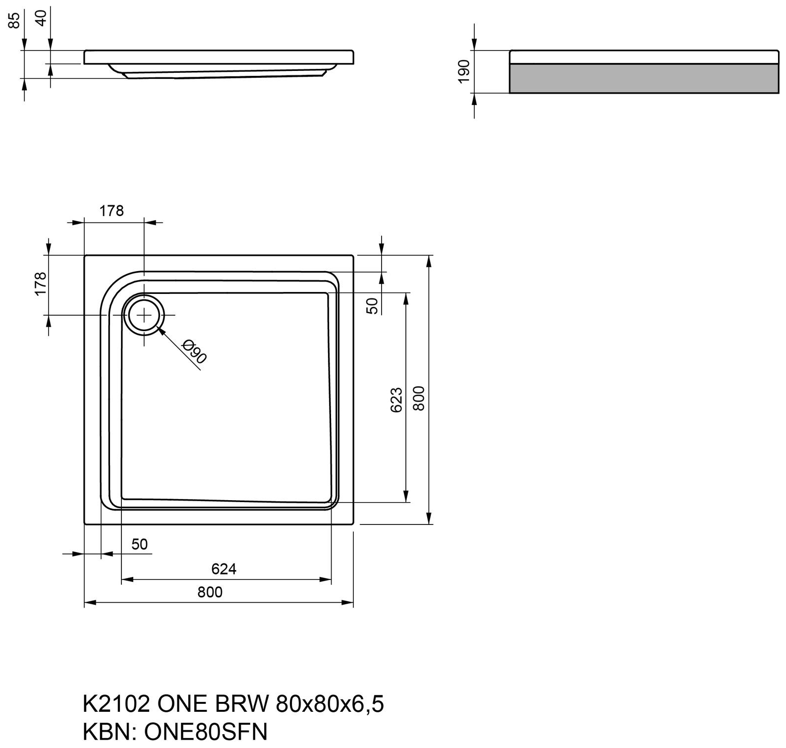 VIGOUR Duschwanne Acryl one 80x80x6.5cm weiss - Bild 2