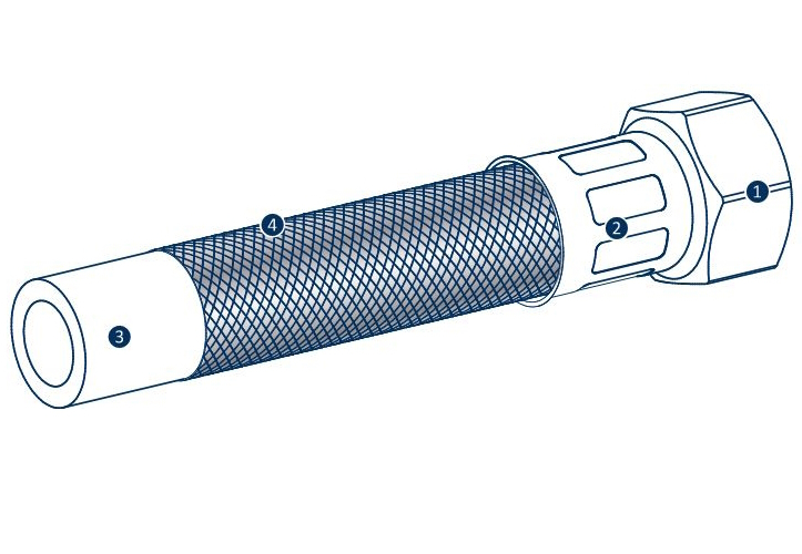 Silikon Panzerschlauch DN12 Länge 50 cm ÜM 3/4'' x ÜM auf Bogen 3/4'' DVGW - Bild 2
