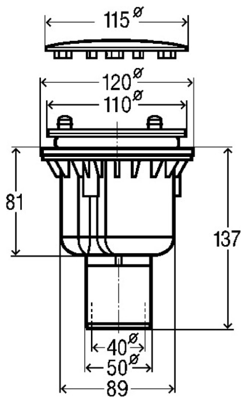 Viega Tempoplex Ablaufgarnitur 90mm DN40/50 mit Abdeckhaube chrom, Ablauf senkrecht