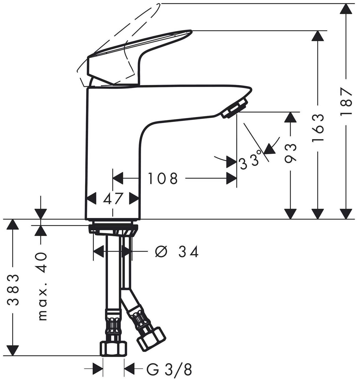 Hansgrohe Logis Waschtischmischer ComfortZone 100 chrom ohne Ablaufgarnitur 71101000 - Bild 2