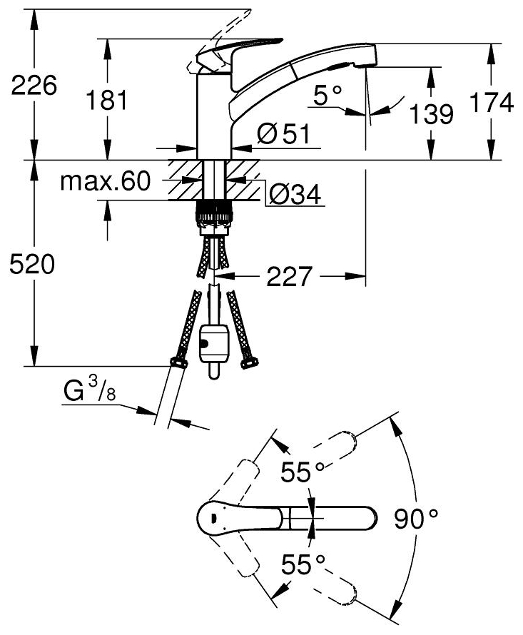 GROHE Spültischbatterie Eurosmart Zero chrom, mit ausziehbarer Dual-Spülbrause 30305001 - Bild 4