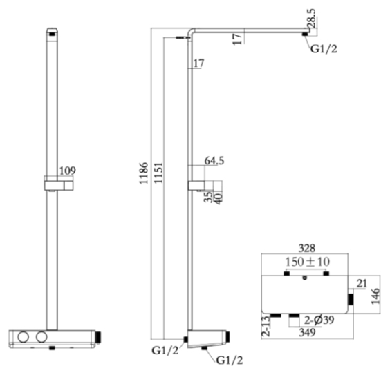 VIGOUR Duschsystem V4 Thermostat Kopfbrause 410mm edge Stabhandbrause und Schlauch verchromt