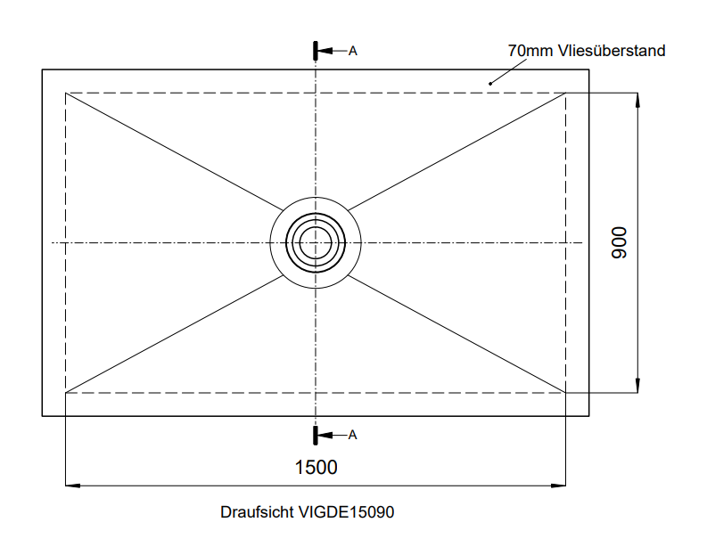 VIGOUR Duschelement individual 2.0, 150x90x5,0cm Ablauf mittig rollstuhlbefahrbar - Bild 2