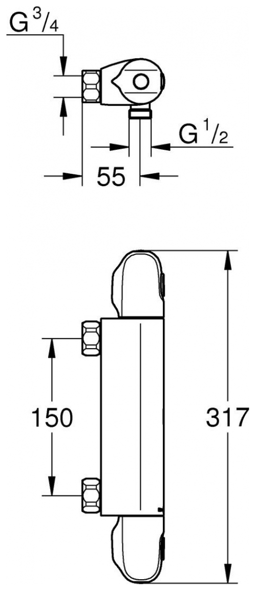GROHE Thermostat Brausebatterie Grohtherm 1000 ohne Anschlüsse chrom 34817003 - Bild 2