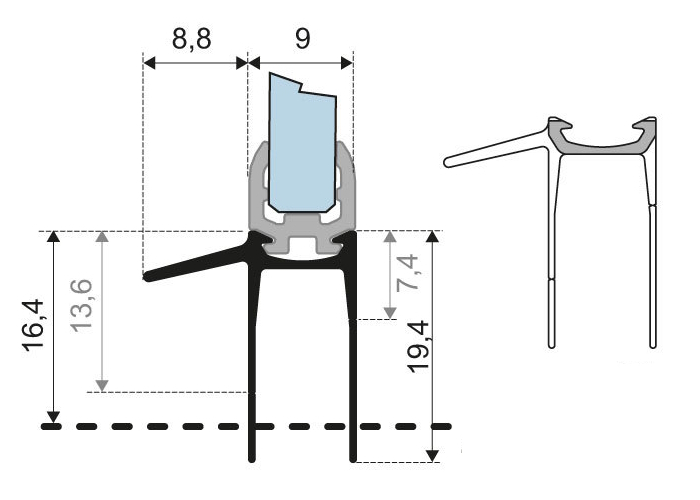 Duka Abtropfdichtung Systemabhängig mit Abrisslinie Komb.Alu-ESG 6mm Länge 1000mm - Bild 2