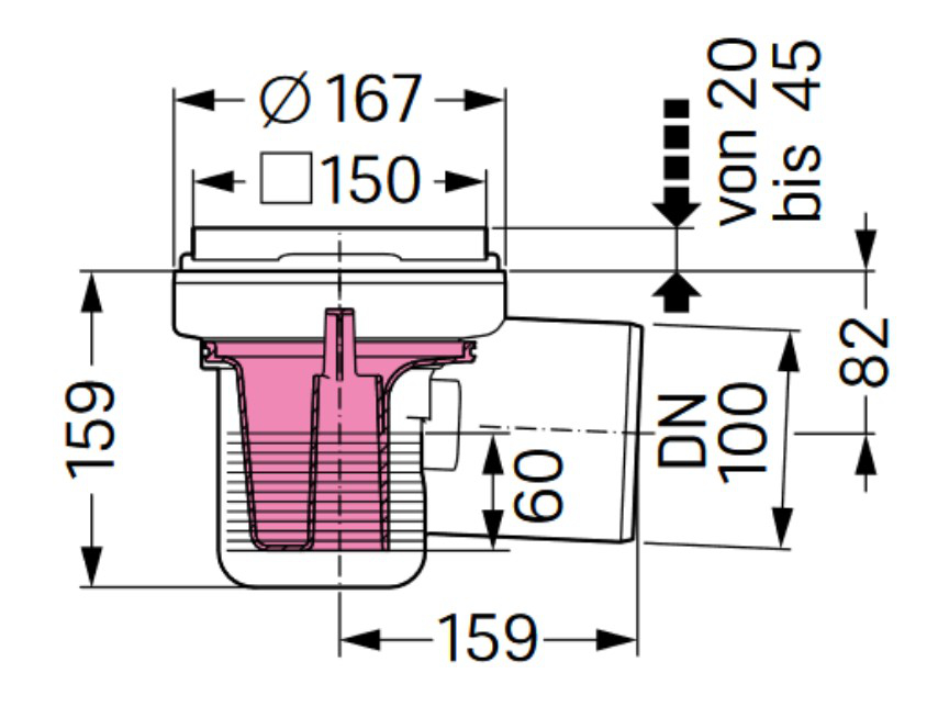 KESSEL Kellerablauf DN 100 seitlich schwarz mit Geruchverschluss Rost 150x150 mm Kl. K3 - Bild 2