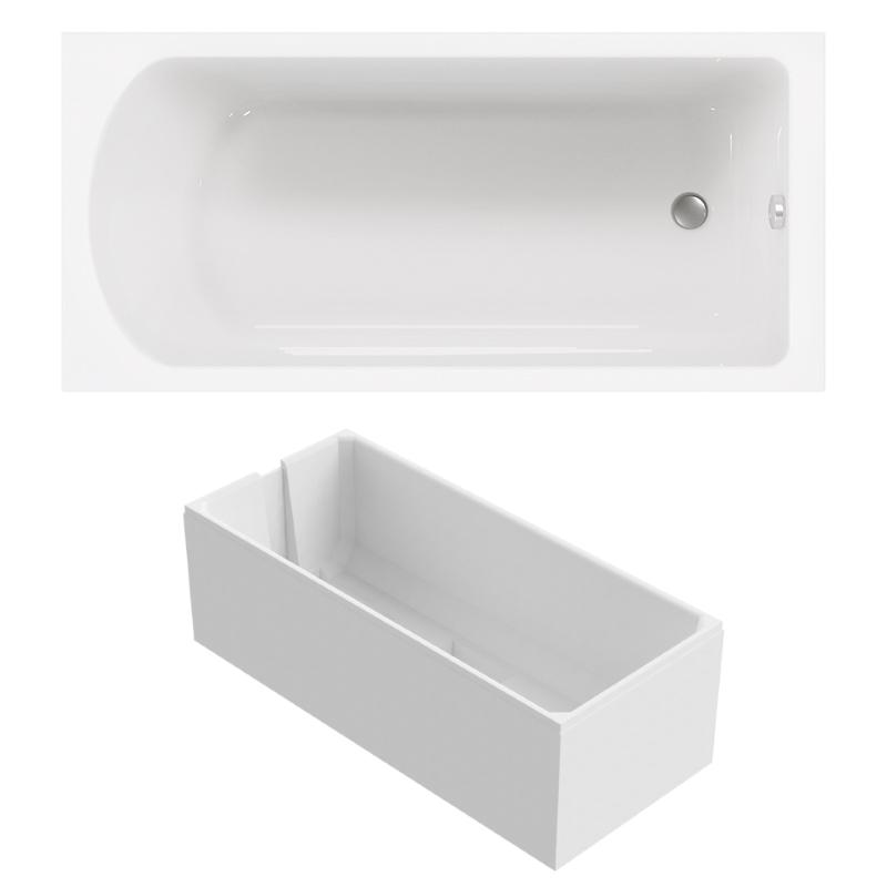 Kombi-Badewanne mit Duschzone 170x80 cm aus Sanitär-Acryl weiß inklusive Styropor-Wannenträger - Bild 1