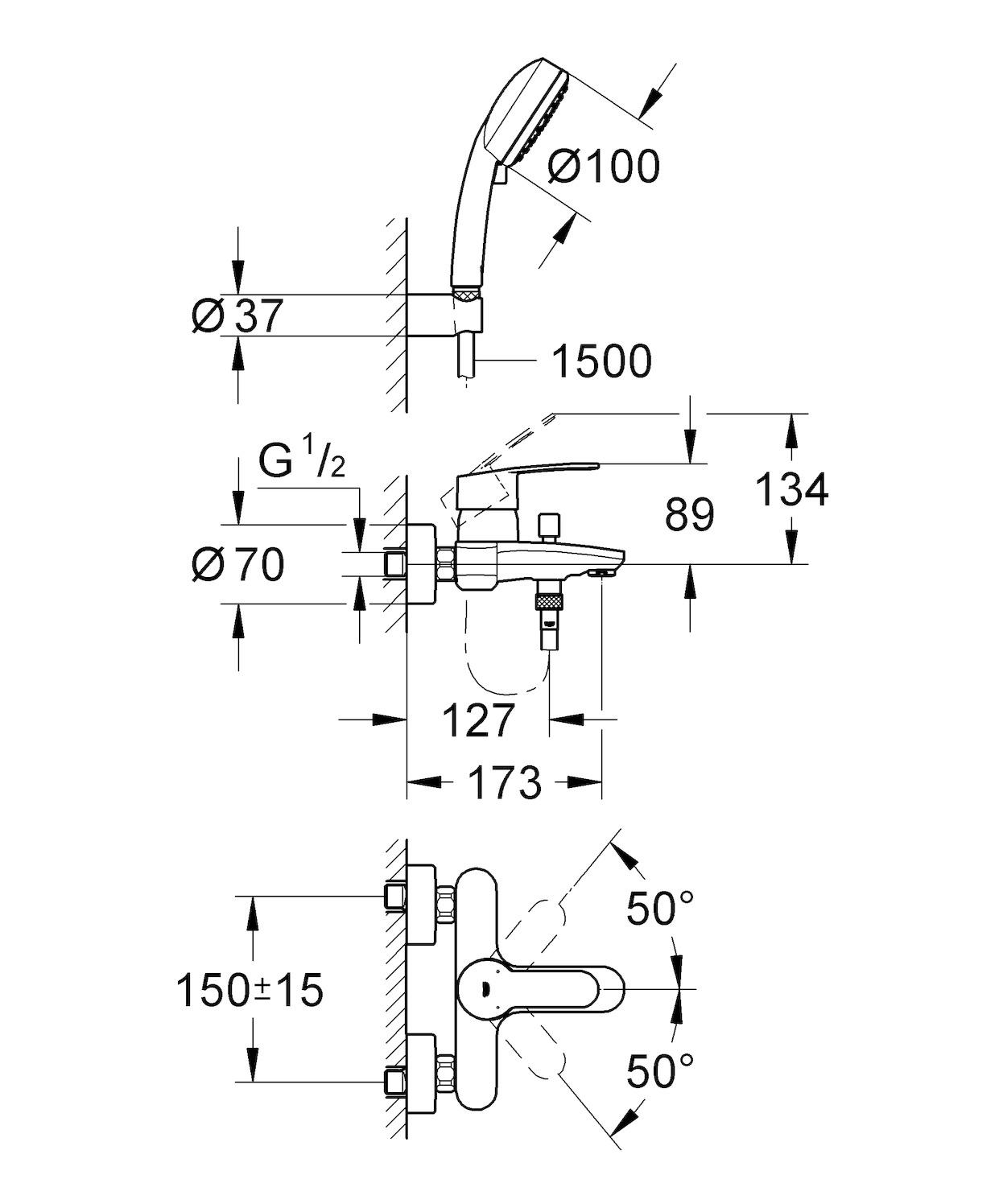 Grohe Einhebel-Wannenbatterie Eurostyle Cosmopolitan mit Wandhalterset verchromt 3359220A - Bild 2