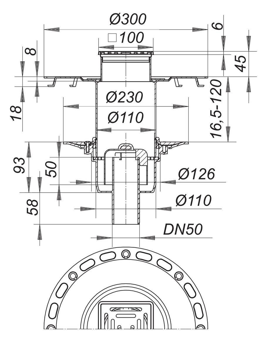 DALLMER Dünnbett-Bodenablauf 40 VC Nennweite DN 50 senkrecht Edelstahl-Rost 100x100 mm 513182 - Bild 2