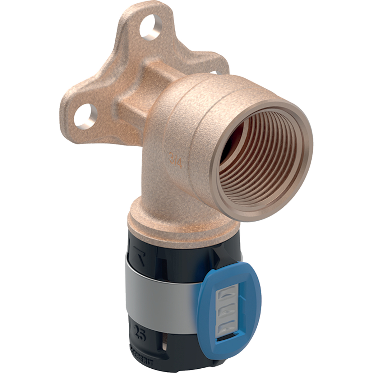 Geberit FlowFit Anschlusswinkel 90 Grad 16mm x Rp 3/8'' Länge 52mm Rotguss+ 620.800.00.1 - Bild 1
