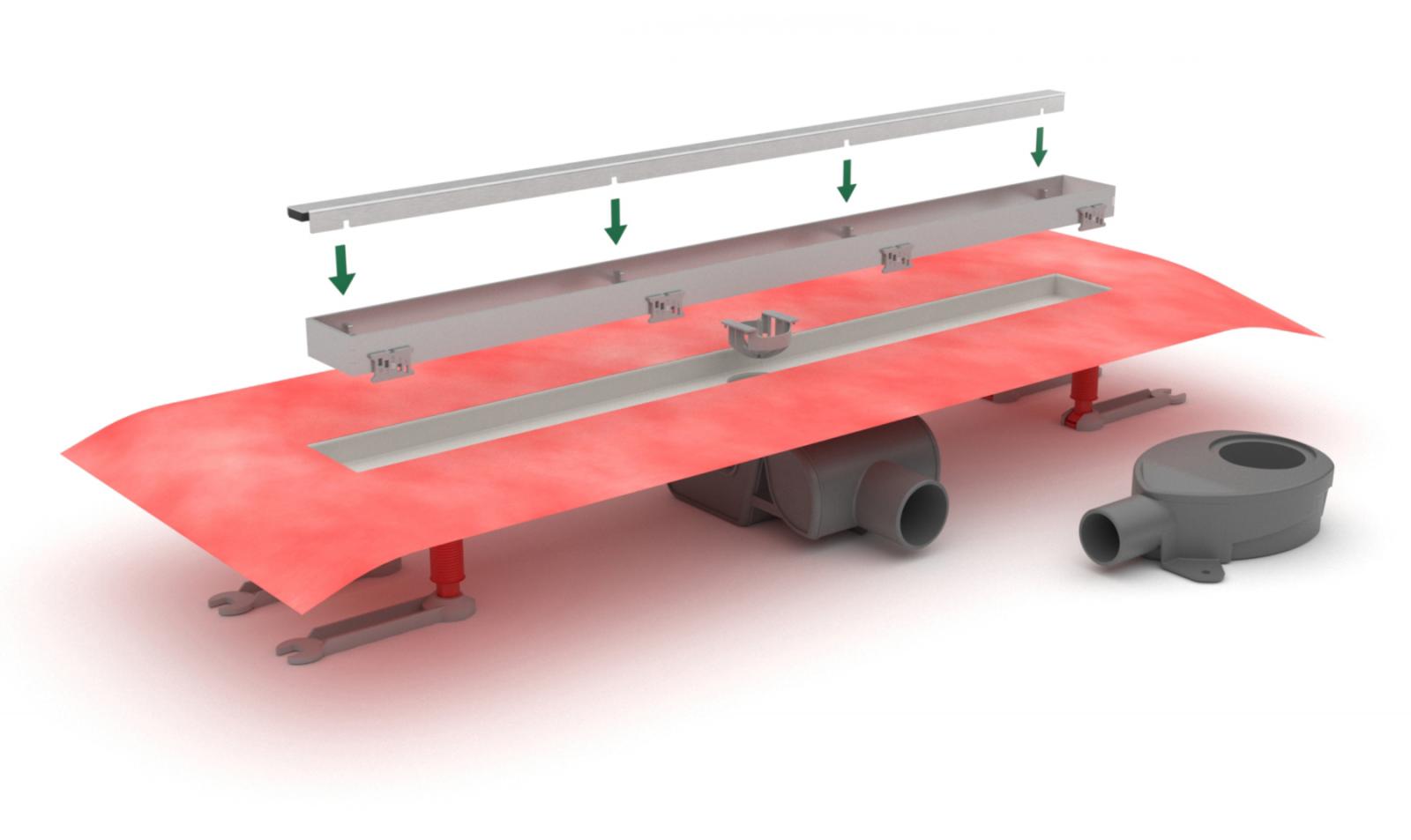 VIGOUR Duschrinne individual Edelstahl 700 mm mit Wandadaper, inkl. Füße, 2 Siphons, Spwh.50mm - Bild 1