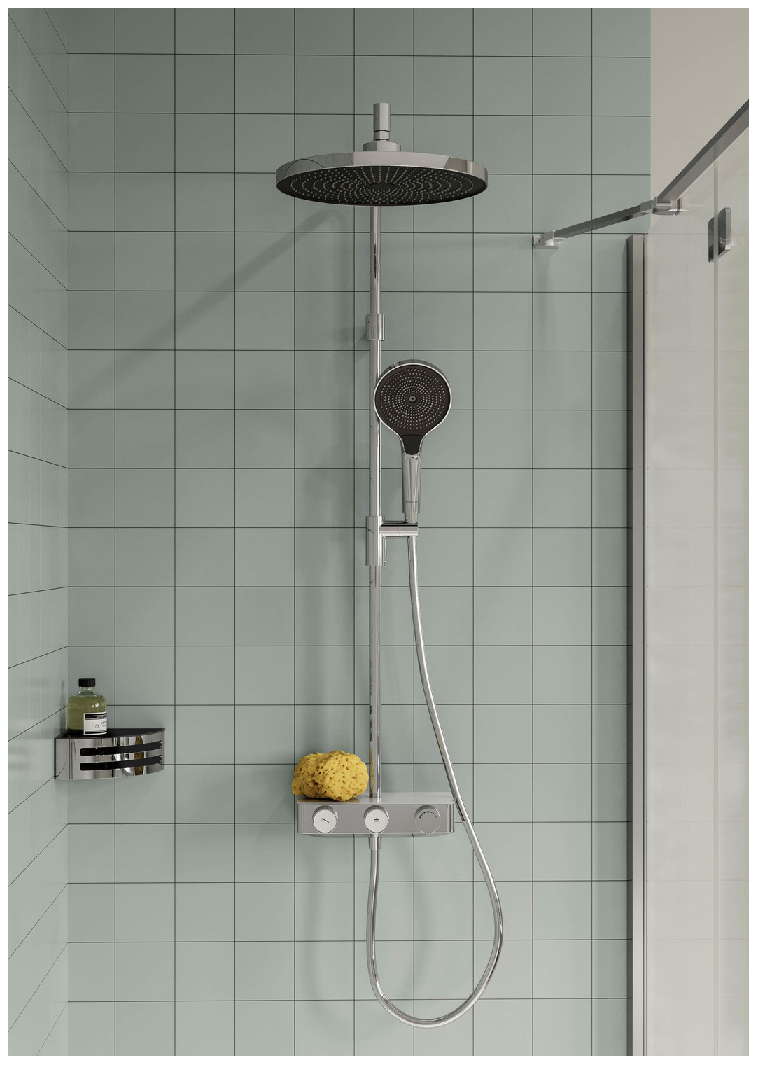 VIGOUR Duschsystem V3 Thermostat Kopfbrause 310mm rund Handbrause 3-fach und Schlauch verchromt