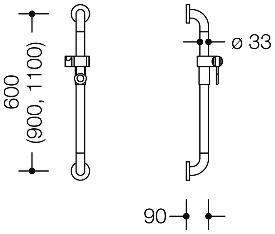 HEWI Serie 801 Brausehalterstange d: 33 mm Achsmass 1100 mm reinweiß 801.33.120.99 - Bild 2
