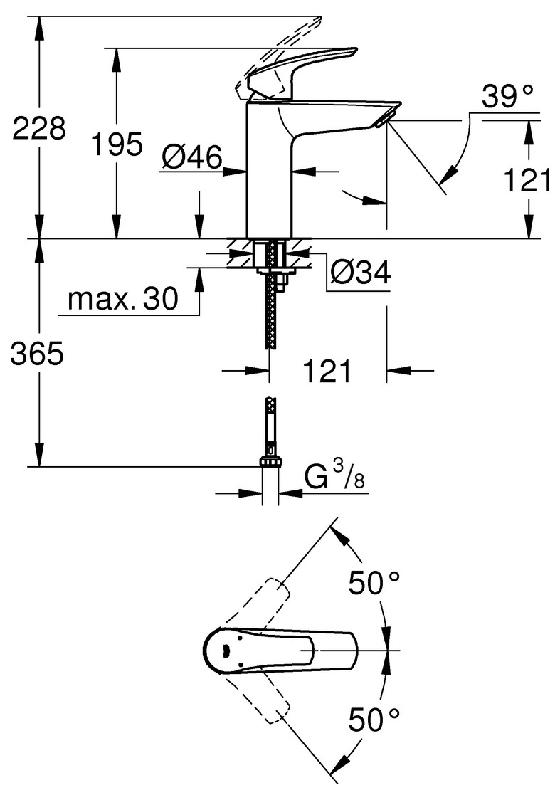 GROHE Waschtischbatterie Eurosmart M-Size glatter Körper chrom 23324003 - Bild 2