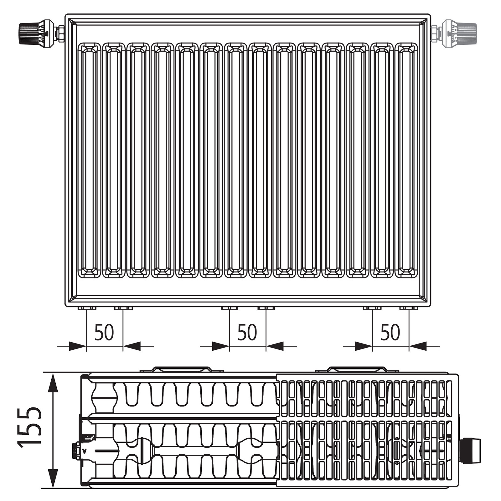 Kermi therm-x2 Profil-Vmulti Typ 33 600x1300mm Ventilheizkörper Weiß inkl. Bohrkonsolenset QN2907