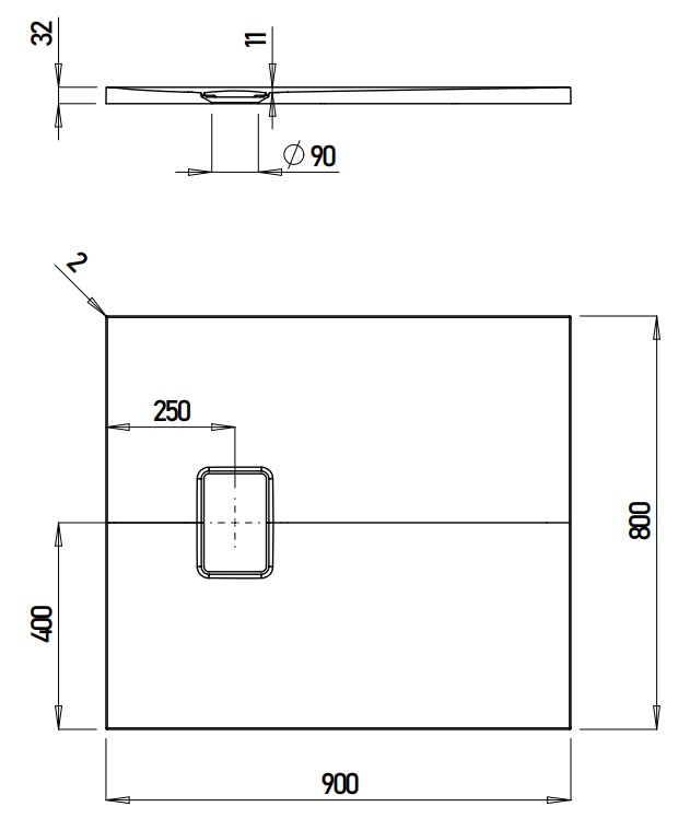 VIGOUR Duschwanne V3 Mineralguss 90x80x3,0cm mit Ablaufdeckel SafeStepPlus weiß matt