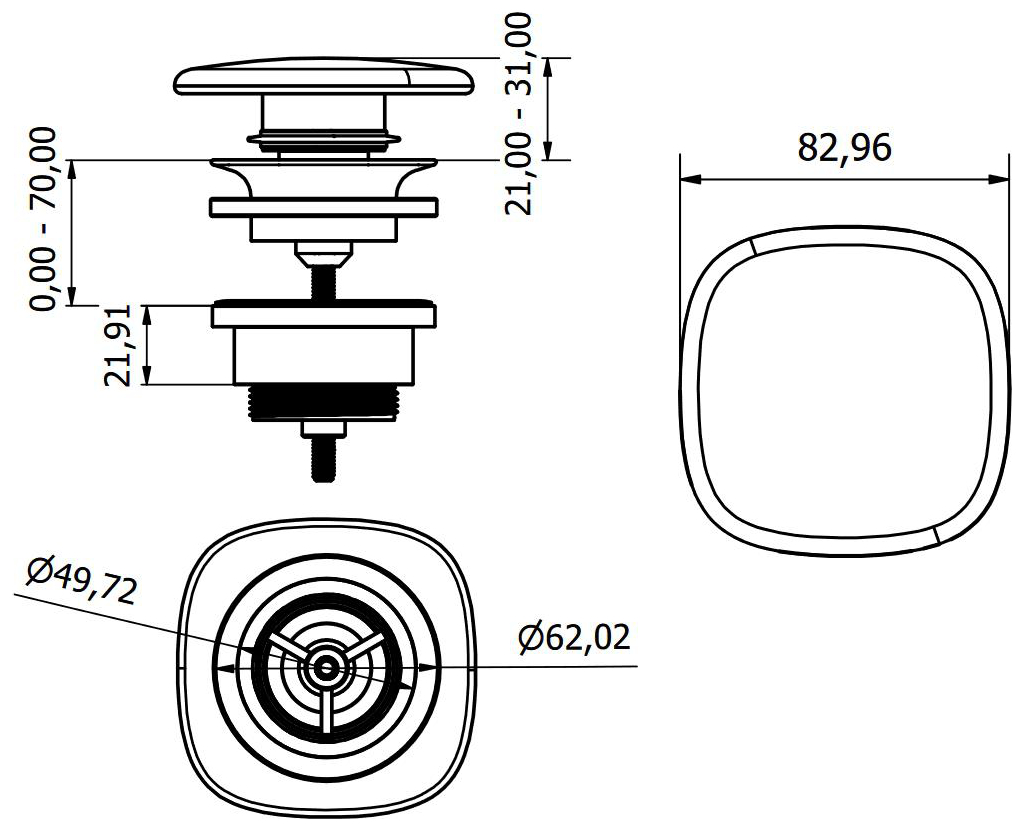Ablaufventil Universal Push-Open 1 1/4'' mit keramischer Abdeckplatte weiß - Bild 2